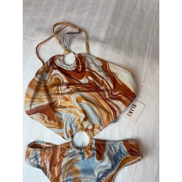 Envya Multicolor Marbled 1 Piece Swimsuit Halter Neck Size Small RefN04 - Picture 6 of 7